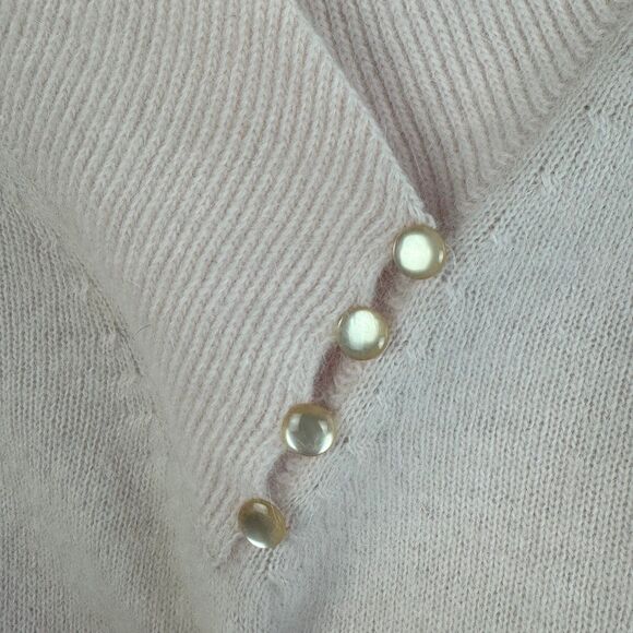 VTG 80s Yarnworks Pink Lambswool Angora Nylon Womens Sweater PM Unique Neckline - Picture 5 of 6